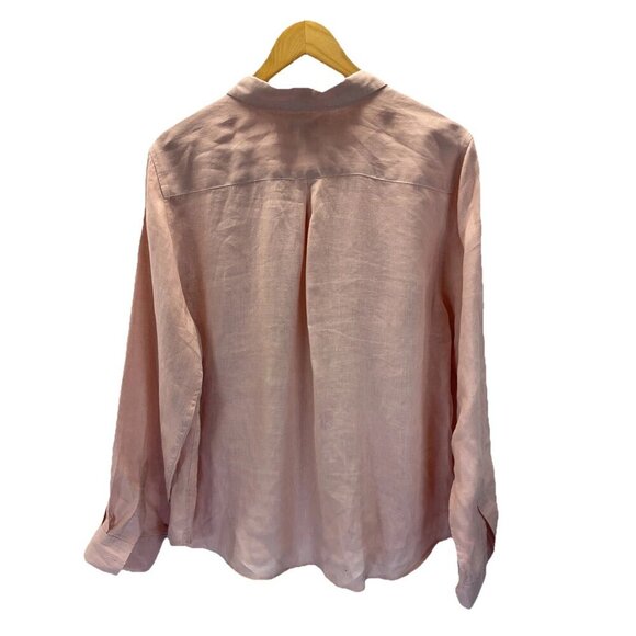 Garnet Hill Womens 100% Linen Long Sleeve Button Up Shirt Pink 16 Preppy - Picture 2 of 12